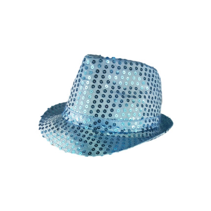 Chapéu Malandro com Lantejoula- Azul Bebê 