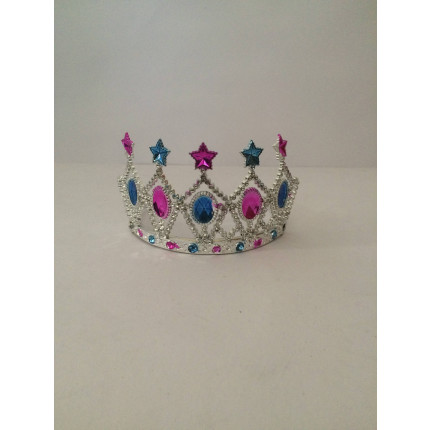 Coroa Prata Rainha Strass Azul e Rosa