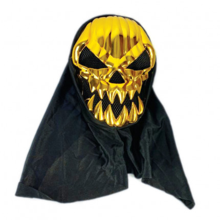 Máscara Caveira Abóbora Halloween Metalizada Dourado