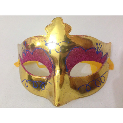 Máscara Veneziana Metalizada Decorada com Glitter - Dourado