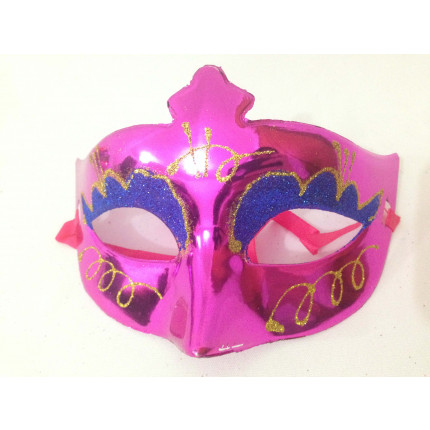 Máscara Veneziana Metalizada Decorada com Glitter - Rosa Pink