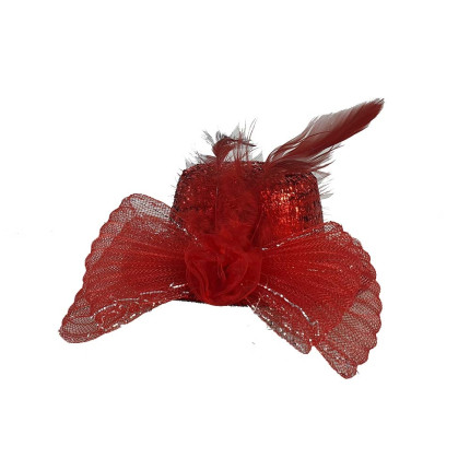 Presilha chapéu lantejoula e plumas - Vermelha