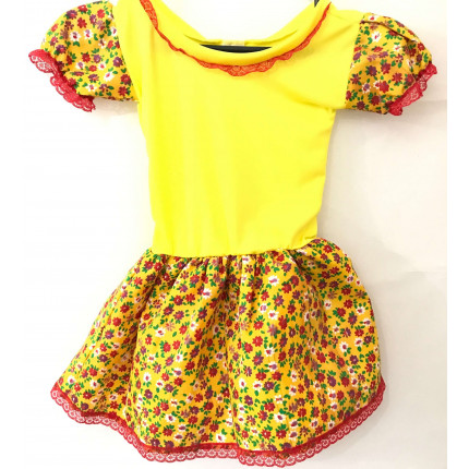 Vestido Festa Junina infantil Estampado Florido - Amarelo