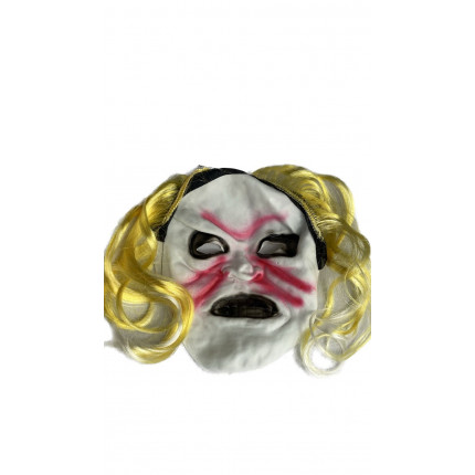 Máscara Halloween Látex - Branco com Cabelo Amarelo