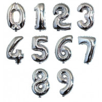 Balão Metalizado Número 14" 40 cm - 0 a 9 - Prata - 1