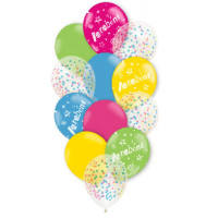 Buquê Balloontech 10" Com 12 Balões Happy Parabéns