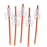 Canudo Esqueleto Halloween com 5 - Laranja