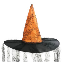 Chapéu de Bruxa Teia de Aranha com Caídas de Renda - Laranja Claro - 2