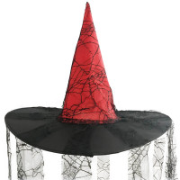 Chapéu de Bruxa Teia de Aranha com Caídas de Renda - Vermelho - 2