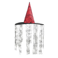 Chapéu de Bruxa Teia de Aranha com Caídas de Renda - Vermelho