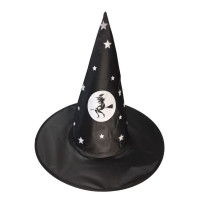 Chapeu de Bruxa Halloween com Bruxa e Estrelas em Branco