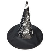 Chapeu de Bruxa Halloween Preto com Teia, Aranha e Morcegos