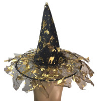 Chapeu de Bruxa Semi Transparente Halloween Bruxa e Abobora -Preto