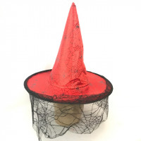 Chapéu de Bruxa com Renda Teia de Aranha - Vermelho