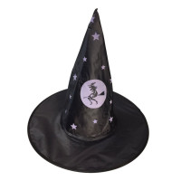 Chapeu de Bruxa Halloween com Bruxa e Estrelas em Roxo Claro
