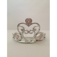 Coroa Prata Princesinha Coração Strass Rosa Claro