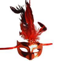 Máscara Veneziana Metalizada com Pena - Vermelho