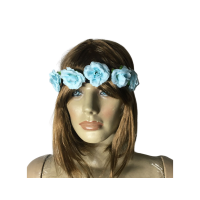 Tiara Flores Grandes com Elástico - Azul Claro