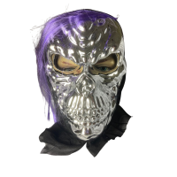 Máscara Caveira Metalizada Halloween com Cabelo - Roxo