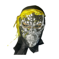 Máscara Caveira Metalizada Halloween com Cabelo - Amarelo