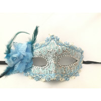 Máscara Veneziana Decorada com Flor - Azul