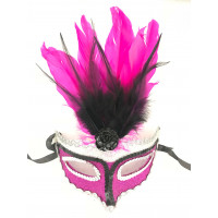 Máscara Veneziana Decorada com Glitter e Penas - Rosa Pink