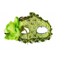  Máscara Veneziana Decorada com Flor - Verde