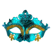 Máscara Veneziana Decorada Metalizada - Azul Turquesa