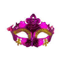 Máscara Veneziana Decorada Metalizada - Rosa Pink