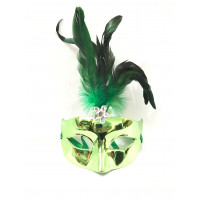 Máscara Veneziana Metalizada com Pena - Verde