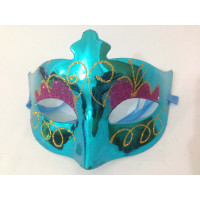 Máscara Veneziana Metalizada Decorada com Glitter - Azul Turquesa