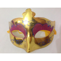 Máscara Veneziana Metalizada Decorada com Glitter - Dourado