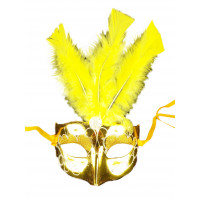 Máscara Veneziana Penas Glitter - Dourado