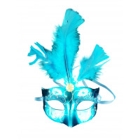Máscara Veneziana Penas Glitter - Azul Turquesa