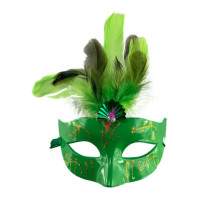 Máscara Veneziana Fosca Glitter Penas Verde