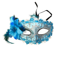 Máscara Veneziana Decorada com Flor - Azul