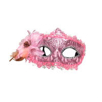 Máscara Veneziana Decorada com Flor - Rosa Claro