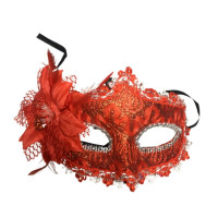 Máscara Veneziana Decorada com Flor - Vermelho