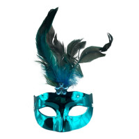 Máscara Veneziana Metálica com Plumas - Azul