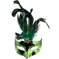 Máscara Veneziana Metálica com Plumas - Verde
