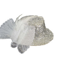 Presilha chapéu Brilho e plumas - Prata