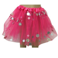 Saia Tule  Com bolas brilhantes 30 cm Rosa Pink Infantil