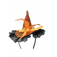 Tiara Chapéu de Bruxa Luxo Halloween - Laranja Escuro