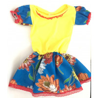 Vestido Festa Junina infantil Estampado Floral - Azul com Amarelo