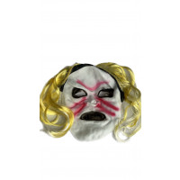 Máscara Halloween Látex - Branco com Cabelo Amarelo