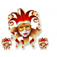 Painel Carnaval Arlequina com 3 Unidades - Vermelho e Dourado 