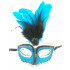 Máscara Veneziana Decorada com Glitter e Penas - Azul Turquesa