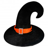 Chapéu de Bruxa Aveludado com Fivela - Laranja Escuro