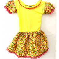 Vestido Festa Junina Infantil Estampado Florido - Amarelo